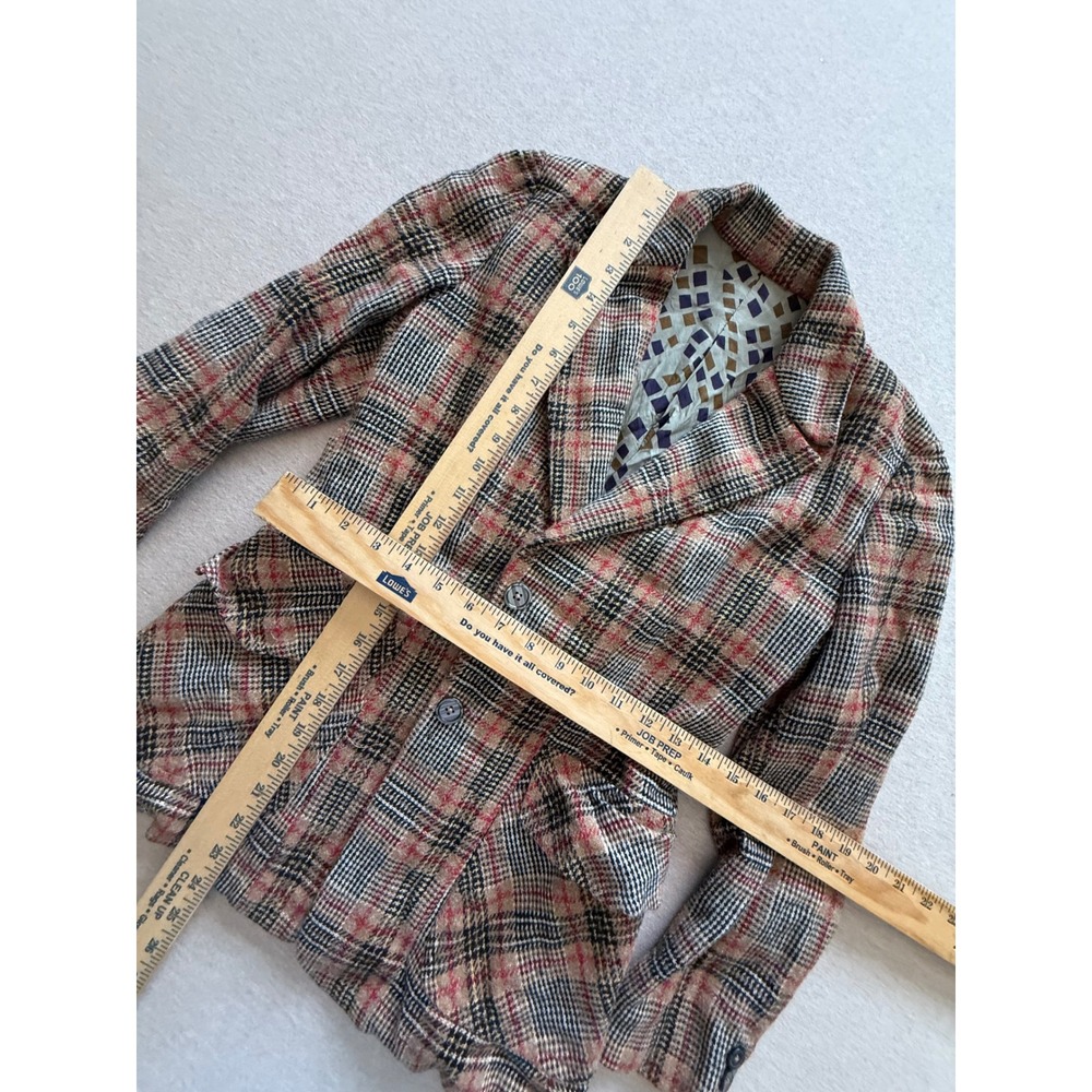 Vintage Plaid Blazer Jacket Red Black Tan Check Geometric Lining Academic Style